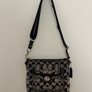 Coach Black and Gray Crossbody Bag with Monogram Pattern